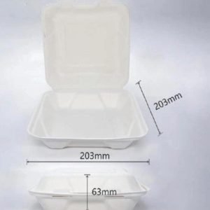 8' Sugarcane Dinner Box Clamshell -200Pcs Per Box