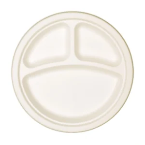 9"3 Compartment Sugarcane Plate - 500 pcs Per Box